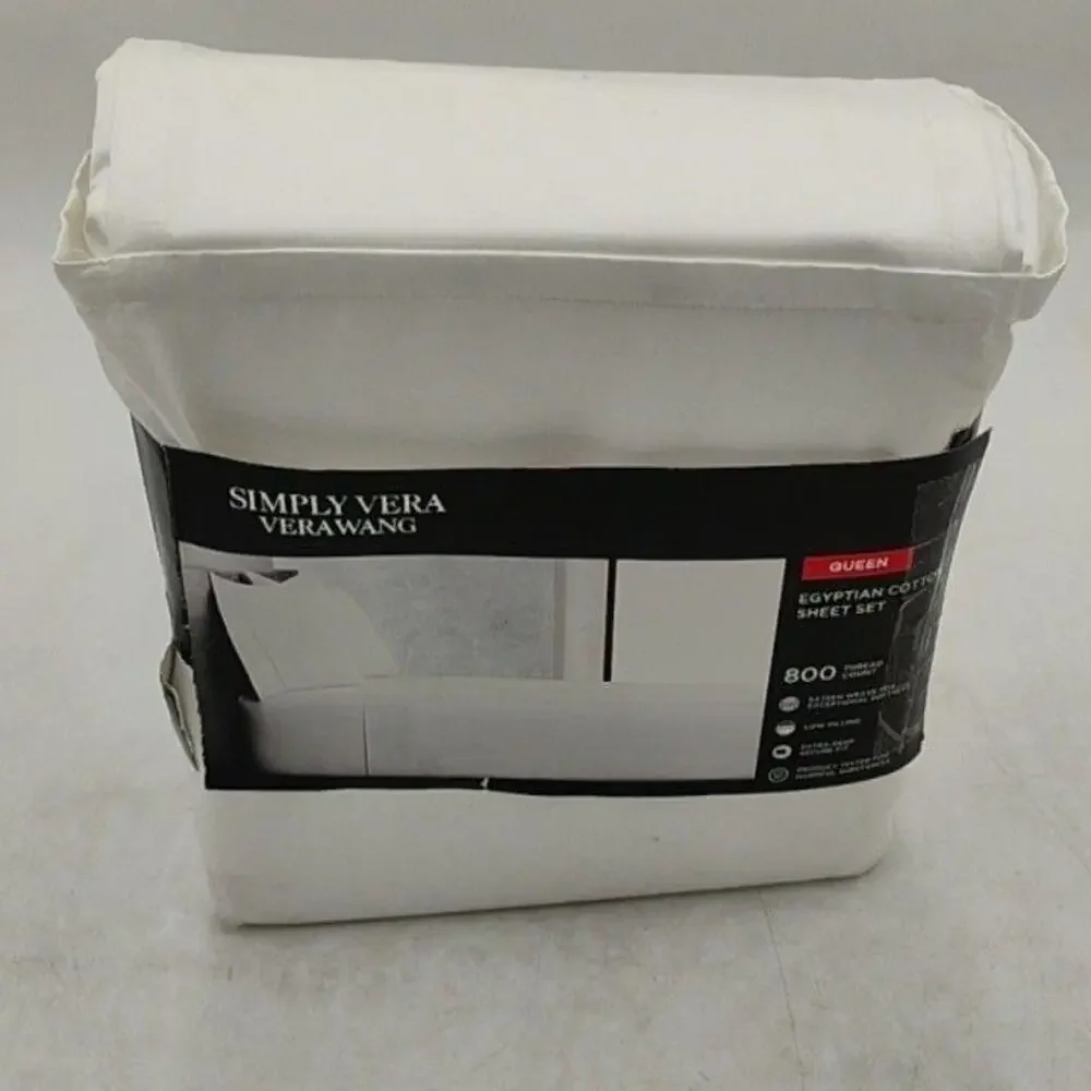 Simply Vera Vera Wang Sheet Set Queen White 800TC Egyptian Cotton Bedding